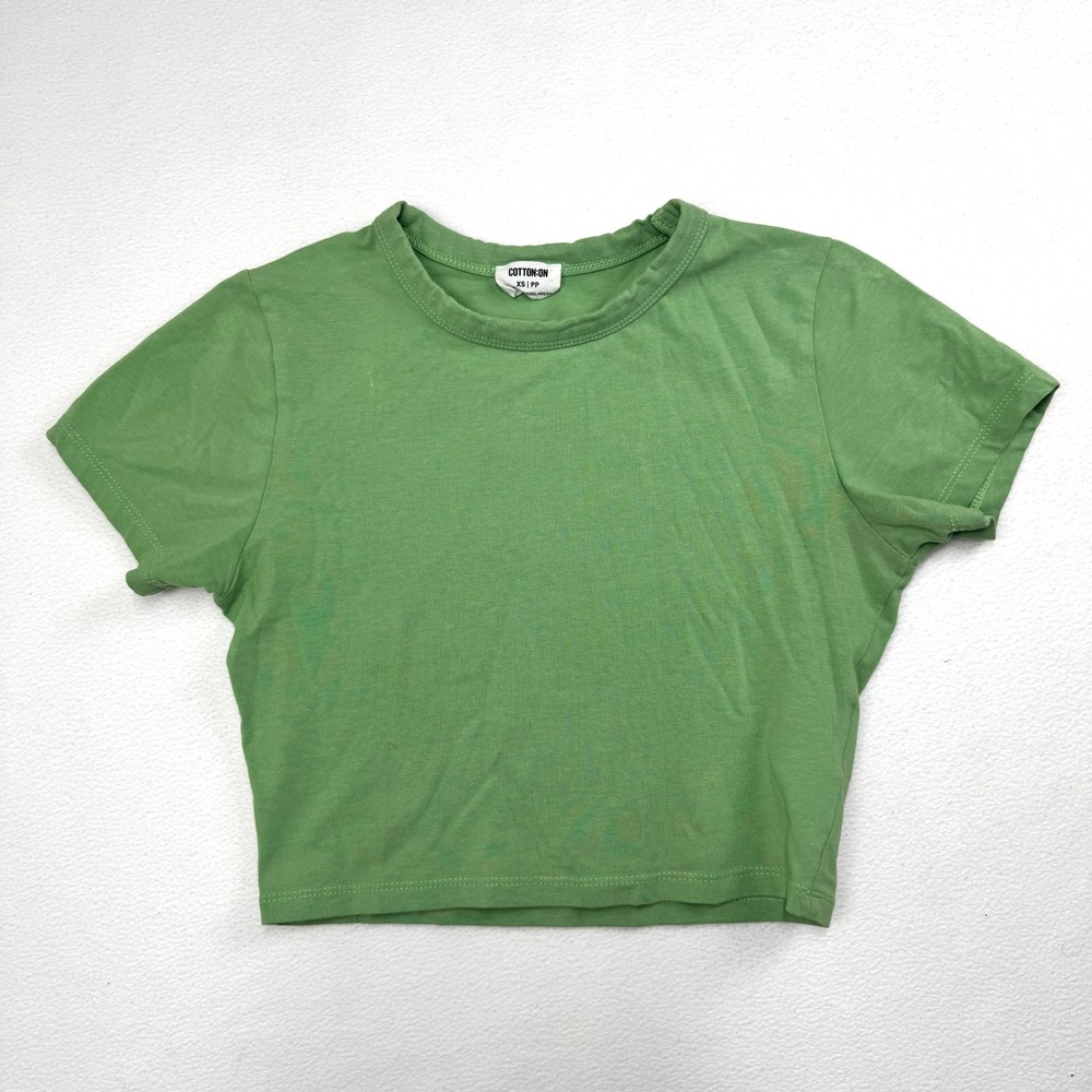 Cotton:On Women's Green Short Sleeve Crew Neck Cropped T-Shirt XS Y2k‎ Baby Tee
